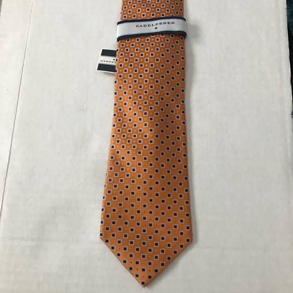 NWT Silk Tie Stain Resistant Orange w/Black Accent Saddlebred - Picture 6 of 9
